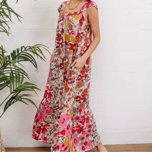 NWT Jodifl Large Sienna Sunset Boho Maxi dress Retro Floral Shift Flowy Flutter
